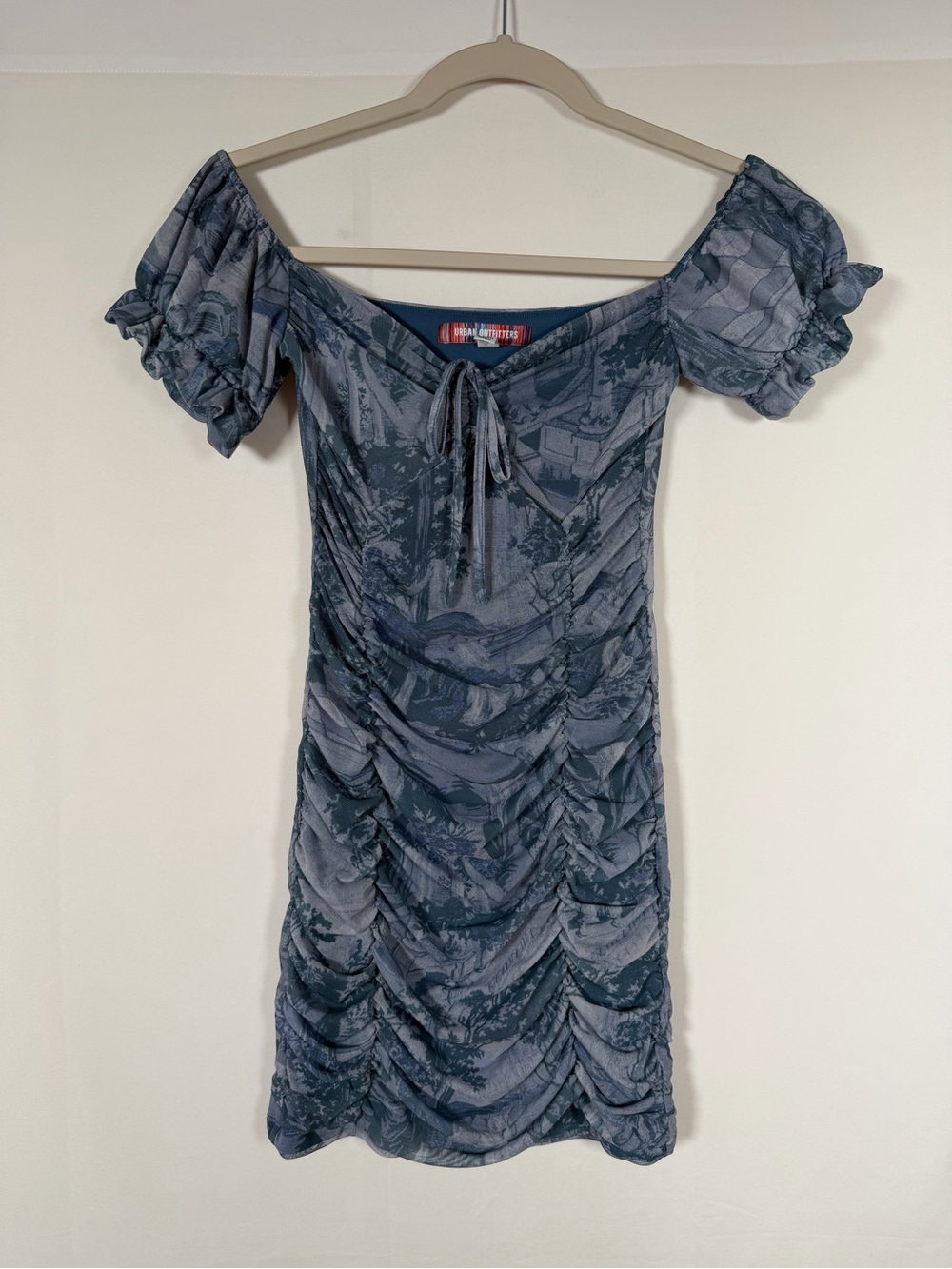 Urban Outfitters Blue Off-Shoulder‎ Ruched Mini Dress